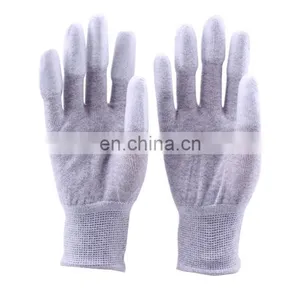 Cheap PU Coated Fingers Anti-static Polyester Nylon Cotton White Work Gloves thumbnail-1