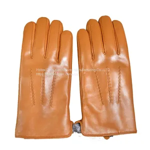 High Quality Sheepskin Leather Gloves With Rabbit Fur Lining Custom Men Black Gloves Winter Warm thumbnail-4