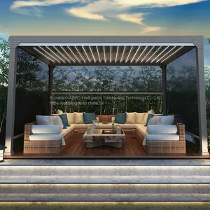 Yashengou Customized Rainproof Garden Buildings Vented Louvered Gazebo Electric Operated Pergola for Sun Coverage thumbnail-3