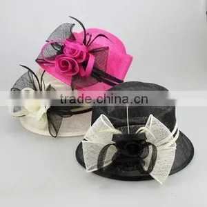Fancy Sinamay Hat With White Ribbon Decorated thumbnail-1