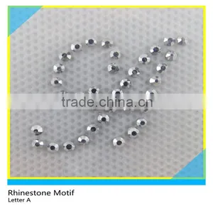 Hot Fix Rhinestone Motif Customize Size Glass Crystal Letter A Design For T-Shirt thumbnail-1