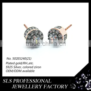 Sterling Silver White Gold Plated Screw Back Black CZ Stone Earrings Fashion in 2015 thumbnail-3