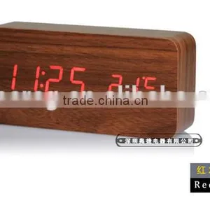 New Fashion Table Clocks Control Sensing Alarm Temp Dual Display Electronic LED Clock Vintage Wooden Digital Alarm Clock thumbnail-2