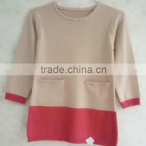 Contrast Color Knitting Wear Girls' Pockets Sweater Dress thumbnail-1
