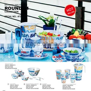 Blue Classic Designed Printed Color Cup Bowl Plate Jug Fastion Eco-friendly Bamboo Fiber Dinner Set thumbnail-1