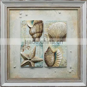 Modern Beautiful Shell Home Decor With Frame Seascape Painting thumbnail-1