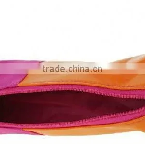Faux Leather With Canvas Design Cosmetic Bag thumbnail-3