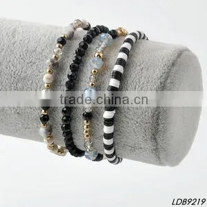 Black With White Circle 4sets Glass Beads Strands Bracelet thumbnail-1