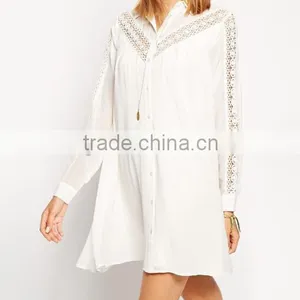 Women Long-sleeve Long Casual Shirt Blouse Dress Tops White Loose Cstom T-shirt With Lace 2015 thumbnail-2