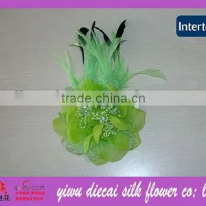 Garment Artificial Peony Flower Brooch/hair Clip Double Use With Feather Decorated thumbnail-1