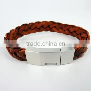 Charm Bracelets Leather Stainless Steel Double Wrap Leather Bracelet Macrame Bracelets thumbnail-3