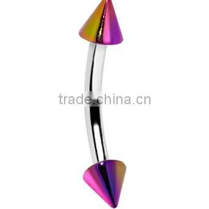 16 Gauge Metallic Acrylic Rainbow Spike Curved Eyebrow Ring thumbnail-1