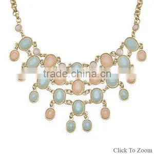 19" + 3" Gold Tone Peach and Sea Green Fashion Bib Necklace thumbnail-1