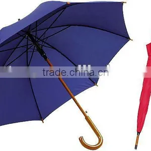 190T Pongee 24"x8 Ribs Auto Open Straight Umbrella With Wooden Shaft and Handle thumbnail-1