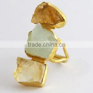 Natural Rough Stone Gold Plated 925 Sterling Silver Ring, Handmade Silver Jewelry , Wholesale Silver Jewelry thumbnail-3