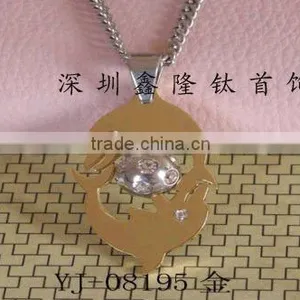 TC62 CZ Stones Double Gold Dolphin Necklace Pendant thumbnail-1