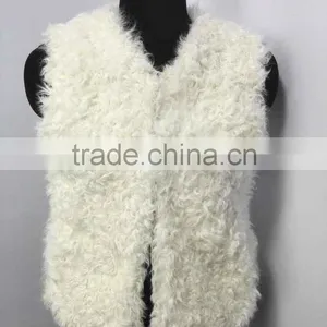 Factory New Design Sexy Girls Short Real Lamb Fur Vest thumbnail-1