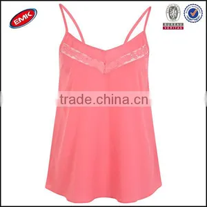 Pink 100% Polyester v Neck Women Lace Sleep Vest With Adjustable Stripe Made in China thumbnail-1
