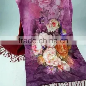 Flower,printed,Printed Pattern and Medium Style of Length 100% Silk Scarf thumbnail-4