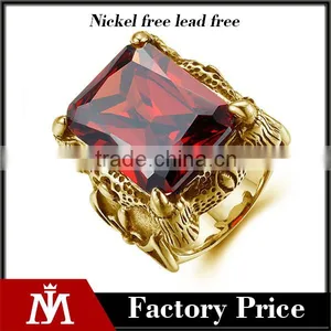 18k Gold Plated Engraved Gothic CZ Surgical Stainless Steel Ring thumbnail-1