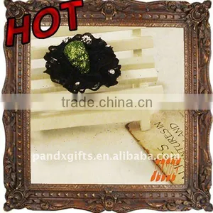 Green Glittered Skull Adjustable Ring With Feather for Masquade Party thumbnail-1