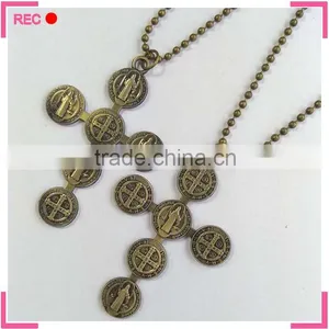 Metal Engraved Necklace With Cross Pendant, Antique Copper Necklace thumbnail-1