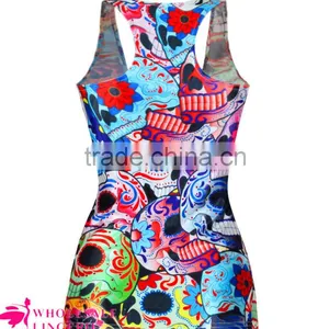 Floral Skull Printed Summer Tank Top Sexy Ladies Tank Top BX017 thumbnail-2