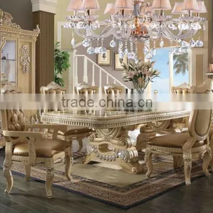 Ivory White Antique European Style Royal Hand Carved 8 Persons Long Dining Table With Matching Side Chair(MOQ=1 SET) thumbnail-3