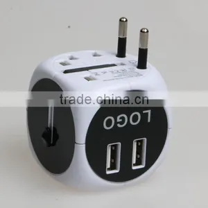 SYW-12 New Arrival Universal World Swiss Travel Adaptor Adapter Plug With 2 Usb Port and Built in Safety Shutter thumbnail-2