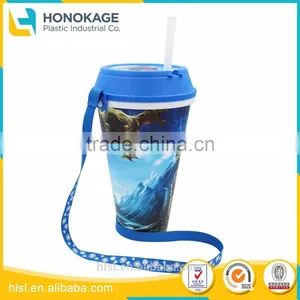 High Quality All in One Cup,Snacking And Drinking Cup Movie Cup With Lid and Straw, Plastic Cup Custom Logo thumbnail-1