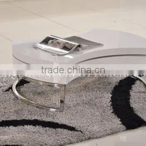 Oval Table Modern White High Gloss MDF Coffee Table With Chromed Steel thumbnail-1