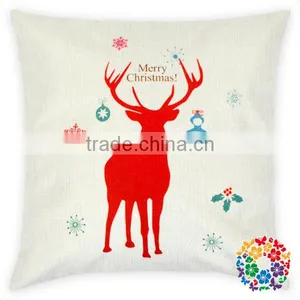 Christmas Santa And Deer Head Print 100% Cotton Pillow Covers Sofa Decorative Christmas Pillow Covers thumbnail-6