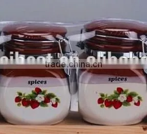 Strawberry Design 4pcs Ceramic Spice Jar With Wooden Rack thumbnail-1