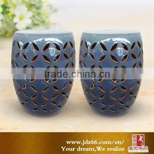 Modern China Design Blue Hollow-out Ceramic Stool thumbnail-2