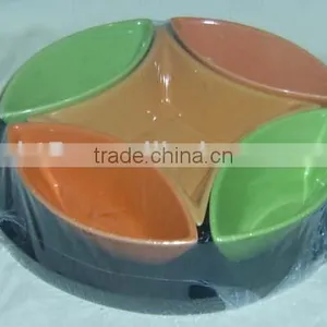 Set of 5 Color Glazed Ceramic Snack Serving Tray thumbnail-1