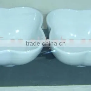 Set of 2 Flower Shaped Ceramic Snack Bowl With Wooden Tray thumbnail-1