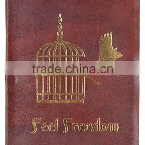 Handmade Vintage Embossed Feel Freedom Cage Plain Leather Notebook thumbnail-1