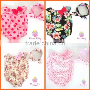 Children Toddler Summer Floral Fancy Baby Rompers With Headbands thumbnail-1