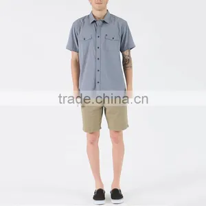 New Stylish Dress Shirt With Square Collar Plain Grey Mens Short Sleeve Silk Shirts thumbnail-2