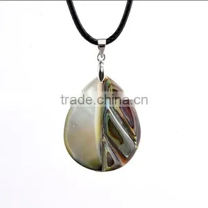 Custom S Logo Abalone Shell Necklace Woven Stone Beads Chain Shell Jewelry Expensive Shell Pendant Necklace thumbnail-4
