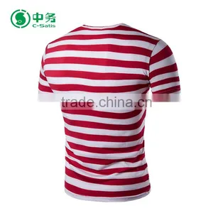 Wholesale Custom Summer O-Neck Short Sleeve Red and White Mens Striped T Shirt thumbnail-2