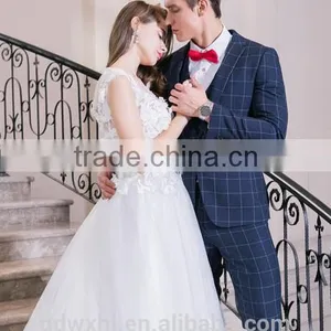 Fashion Blue Lattice Mens Wedding Dress thumbnail-1