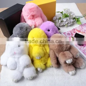 13-18cmRabbit Fur Doll Handmade Bunny Key Chain for Handbag or Car Pendant Key Ring Pom Pom Keychain thumbnail-1