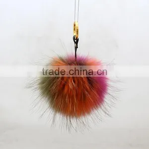 Myfur Natural Dyed Whole Raccoon Skin Fur Made Rainbow Colorful Fur Pom Pom Key Ring Bag Charm thumbnail-1