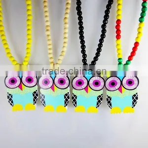 Latest Owl Design Bead Chain Wood Acrylic Necklaces thumbnail-1