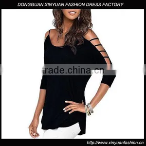 Women's 100% Cotton Comfort Colors TShirts in Bulk Hollowed Out Shoulder Three Quarter Sleeve thumbnail-1