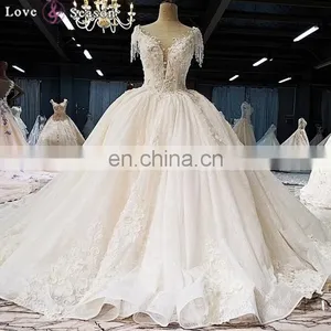 LS00380 Cap Sleeves Plus Size Elegant High Quality Lace Quinceanera Ball Gown Wedding Dress thumbnail-1