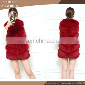 2016 Fashion Long Type Real Fur Coat Dyed Fox FurJacket /Fox Fur Vest For Lady thumbnail-1