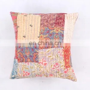 Vintage Kantha Multi Colour Throw Cushion Cover in Patchwork thumbnail-1