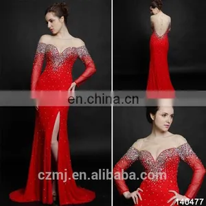 2016 Sexy Side Split Backless See Through Long Sleeve Evening Dress thumbnail-1